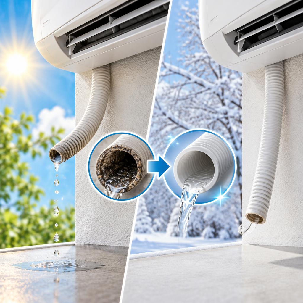 夏の「ポタポタ水漏れ」、冬のうちに原因をすっきり解決。ドレンホースの詰まりを点検して、次の夏も安心できるエアコンへ。
