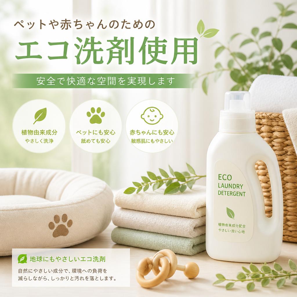 ペットや赤ちゃんのためのエコ洗剤使用 － 安全で快適な空間を実現します