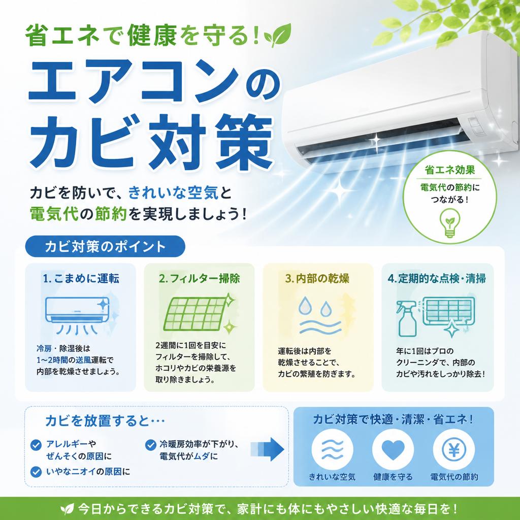 省エネで健康を守る！エアコンのカビ対策