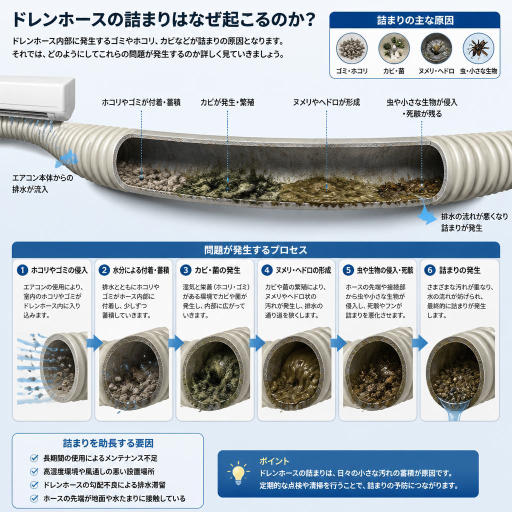 ドレンホースの詰まりの原因