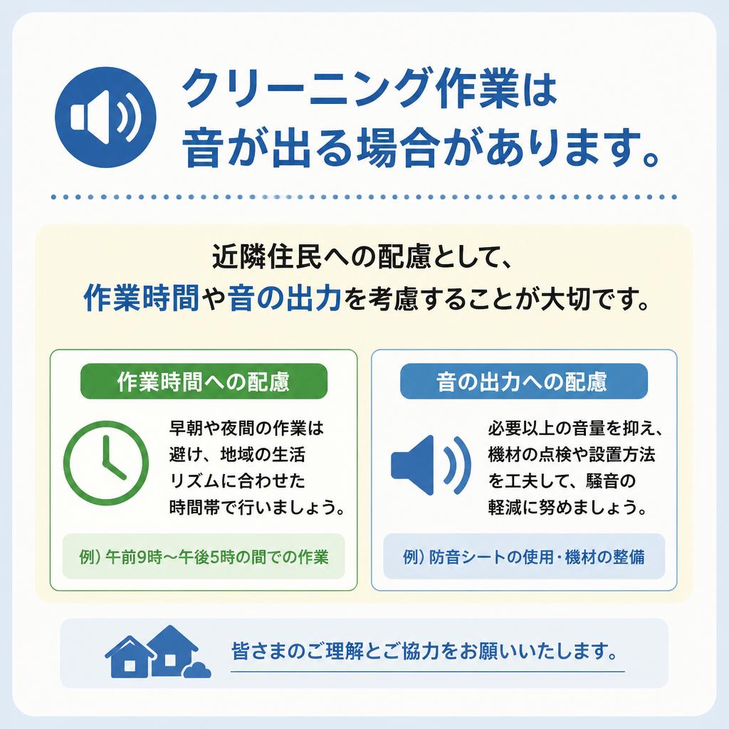 近隣への配慮と作業時間