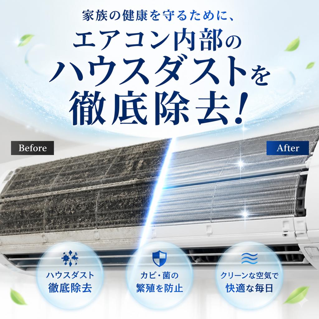 家族の健康を守るために、エアコン内部のハウスダストを徹底除去！