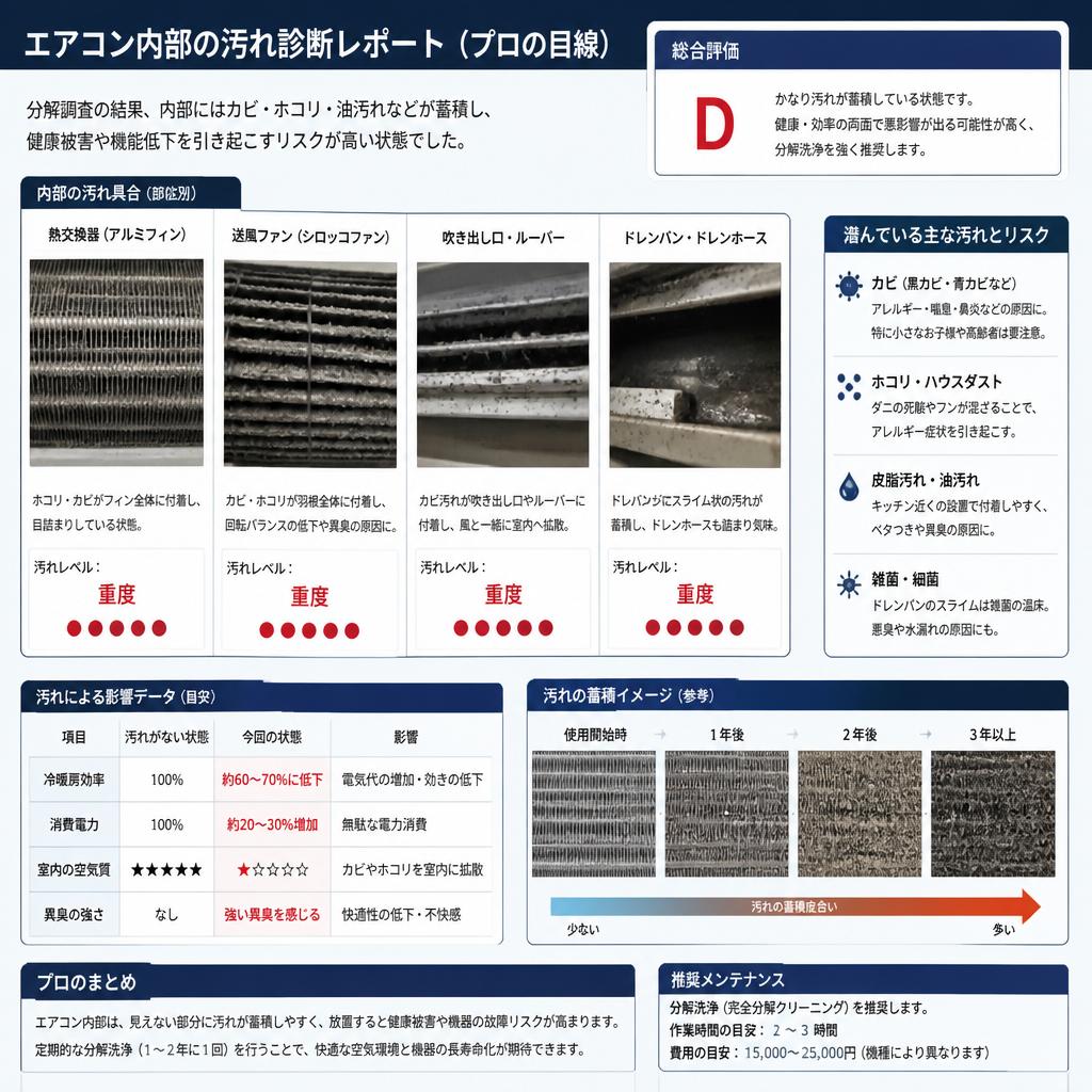 2. 1年後のエアコン内部の状態
