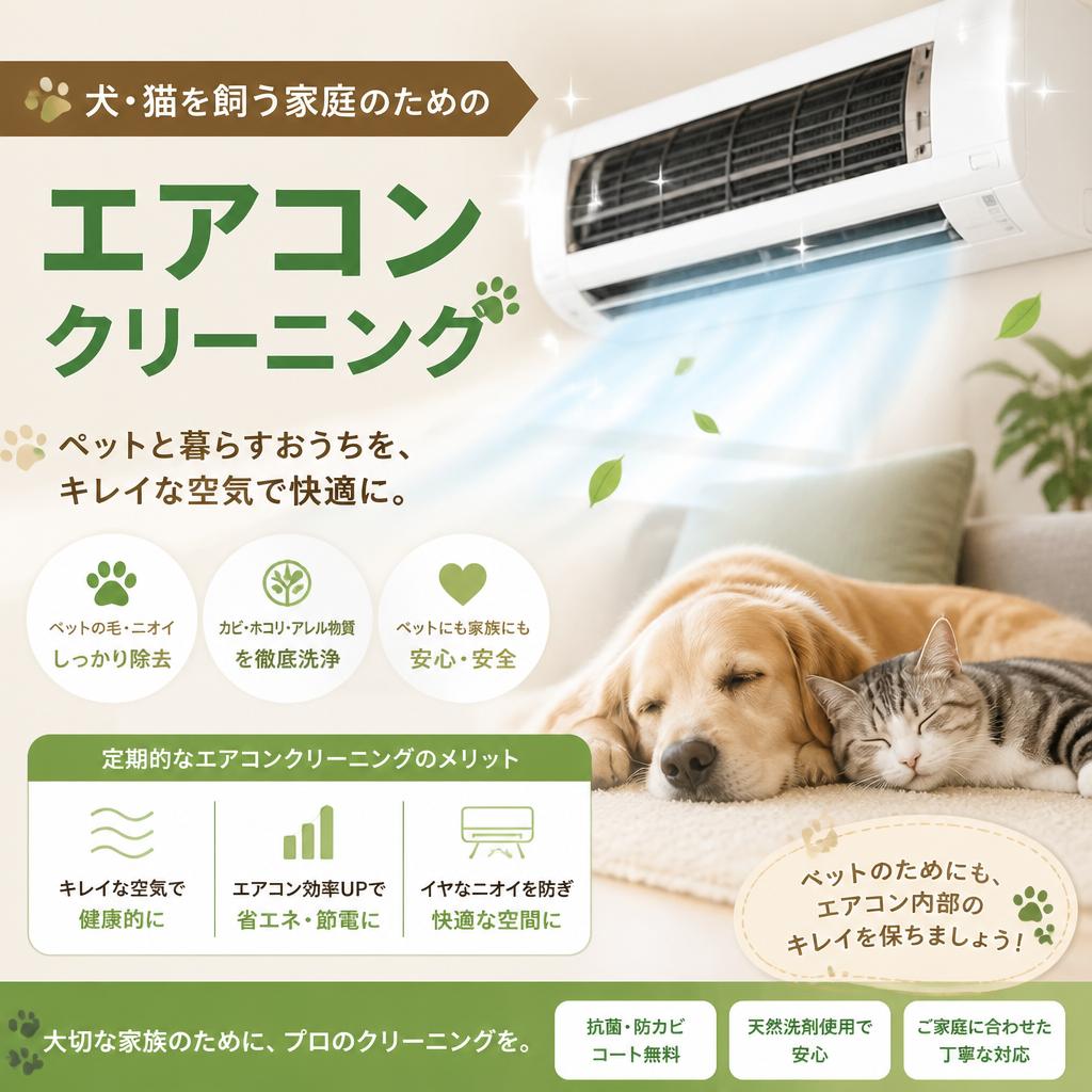 犬・猫を飼う家庭のためのエアコンクリーニング