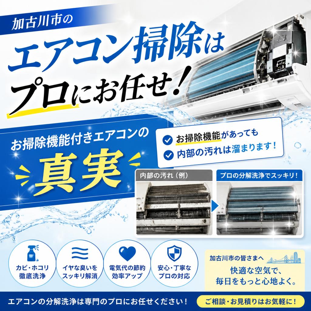 加古川市のエアコン掃除はプロにお任せ！お掃除機能付きエアコンの真実