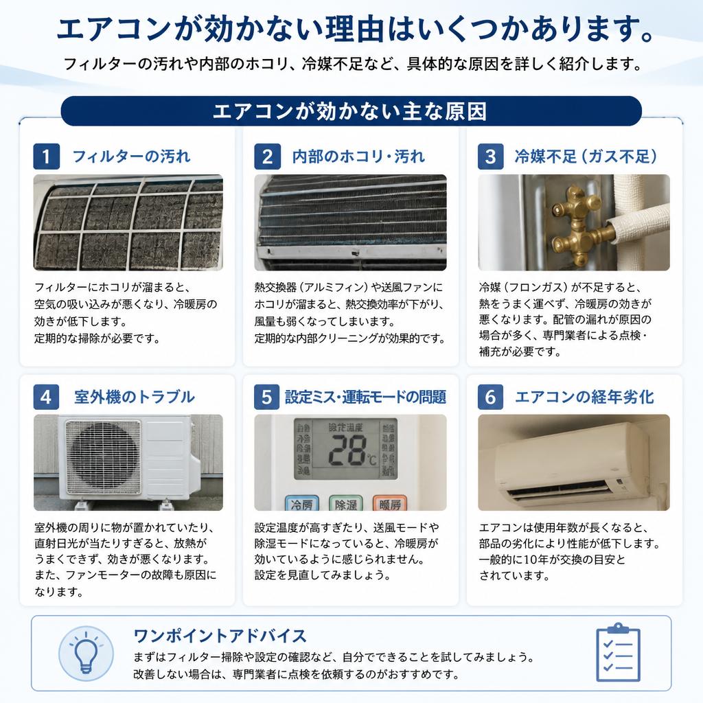 効きが悪いエアコンの代表的な原因