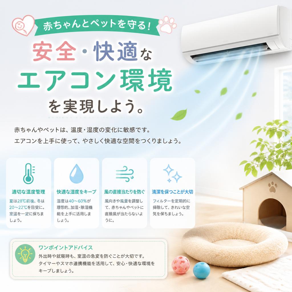 赤ちゃんとペットを守る！安全・快適なエアコン環境を実現しよう。