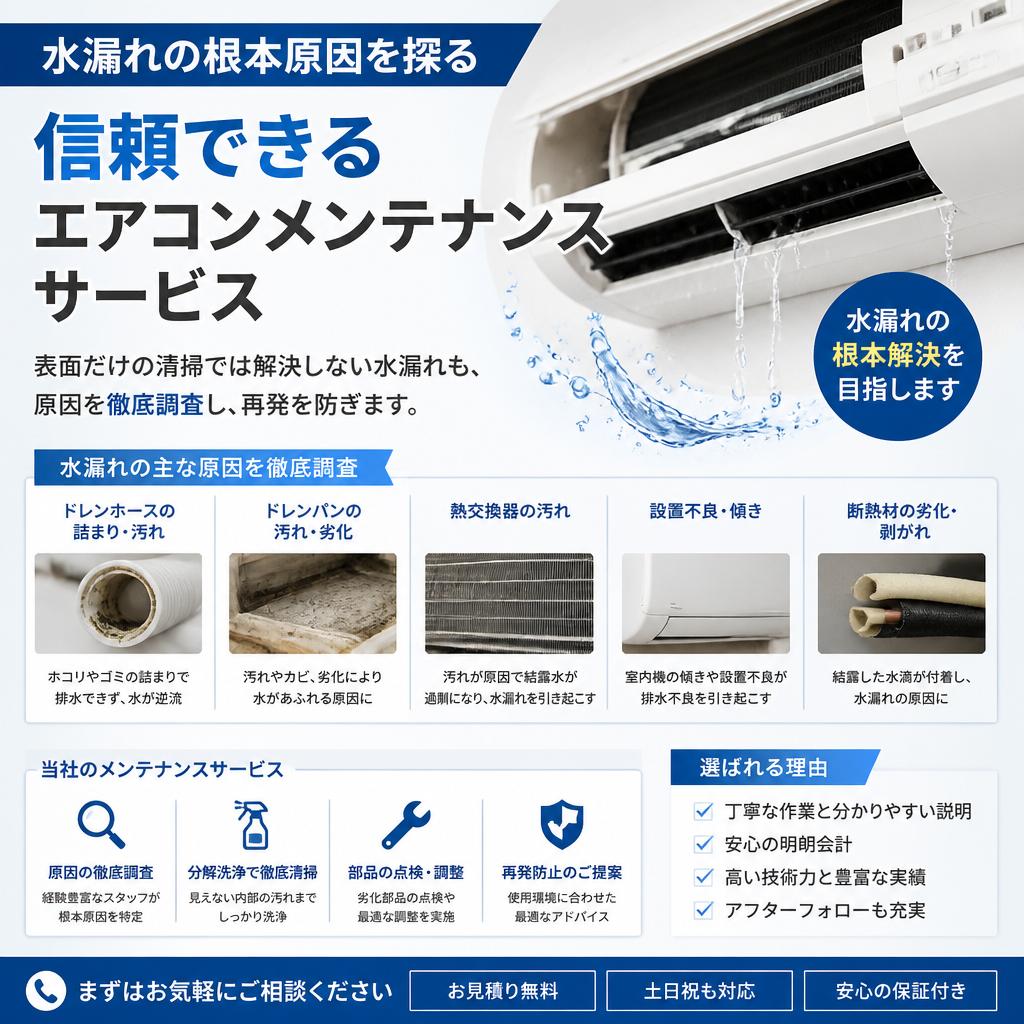 水漏れの根本原因を探る、信頼できるエアコンメンテナンスサービス