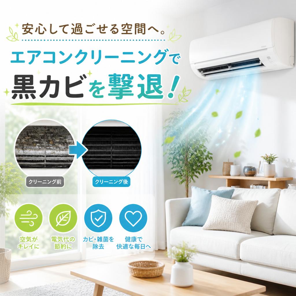 安心して過ごせる空間へ。エアコンクリーニングで黒カビを撃退！
