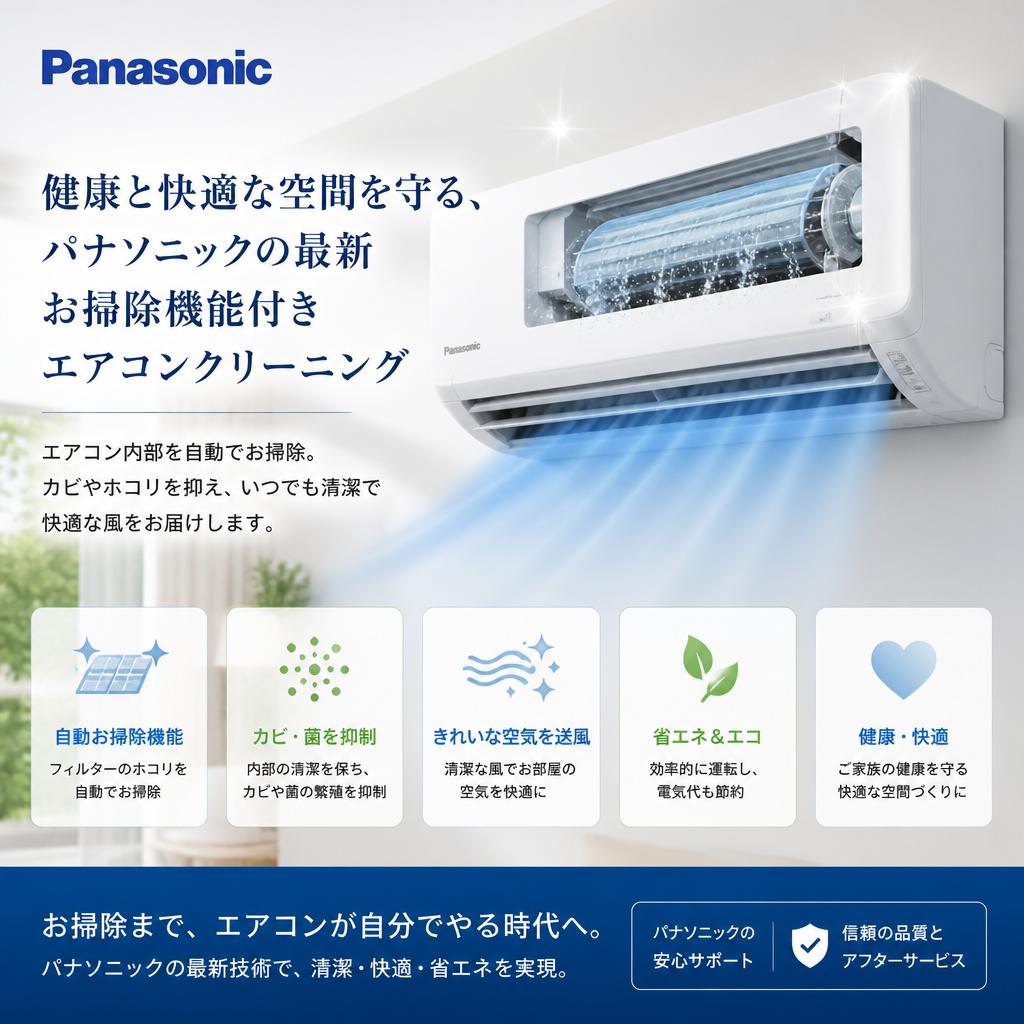 健康と快適な空間を守る、パナソニックの最新お掃除機能付きエアコンクリーニング