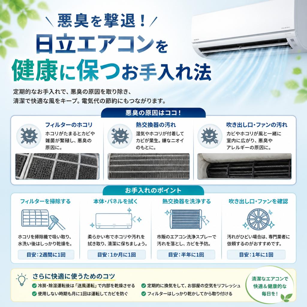 悪臭を撃退！日立エアコンを健康に保つお手入れ法
